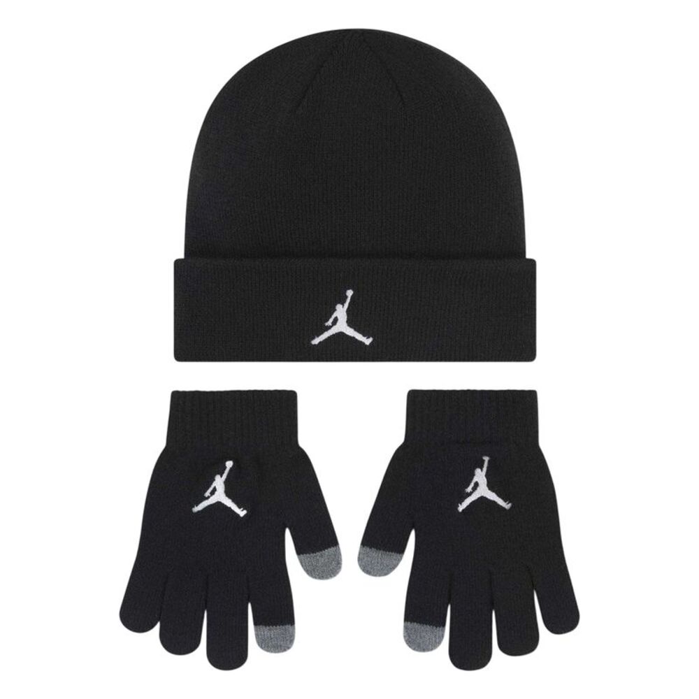 Nike Childrens/Kids Essential Embroidered Logo Beanie & Gloves Set / Black